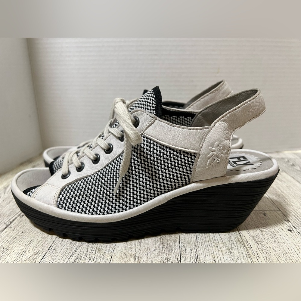 Fly London Black and White Sandals